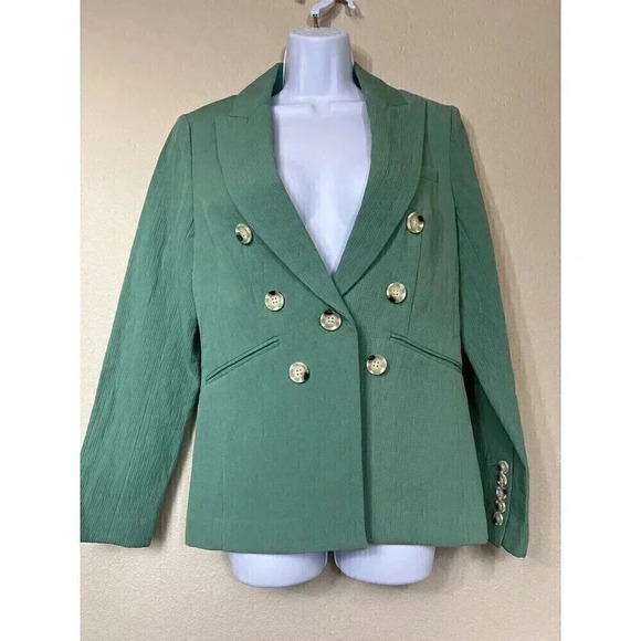 Veronica Beard Emsley Double Breasted Blazer Jacket Linen Blend Green Si… - Picture 7 of 13